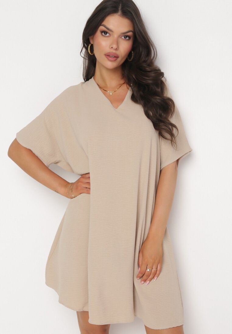 new collection Rochie bej cu croială liliac cu legătură la spate Miken