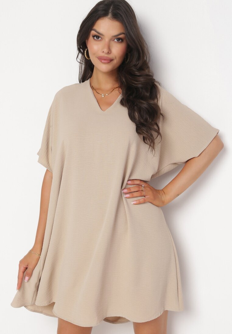 new collection Rochie bej cu croială liliac cu legătură la spate Miken