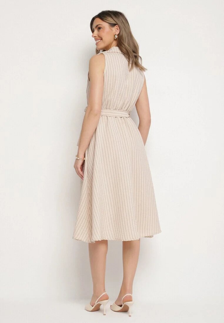 new collection Rochie bej cu un croi cămașă fără mâneci cu cordon Liriora