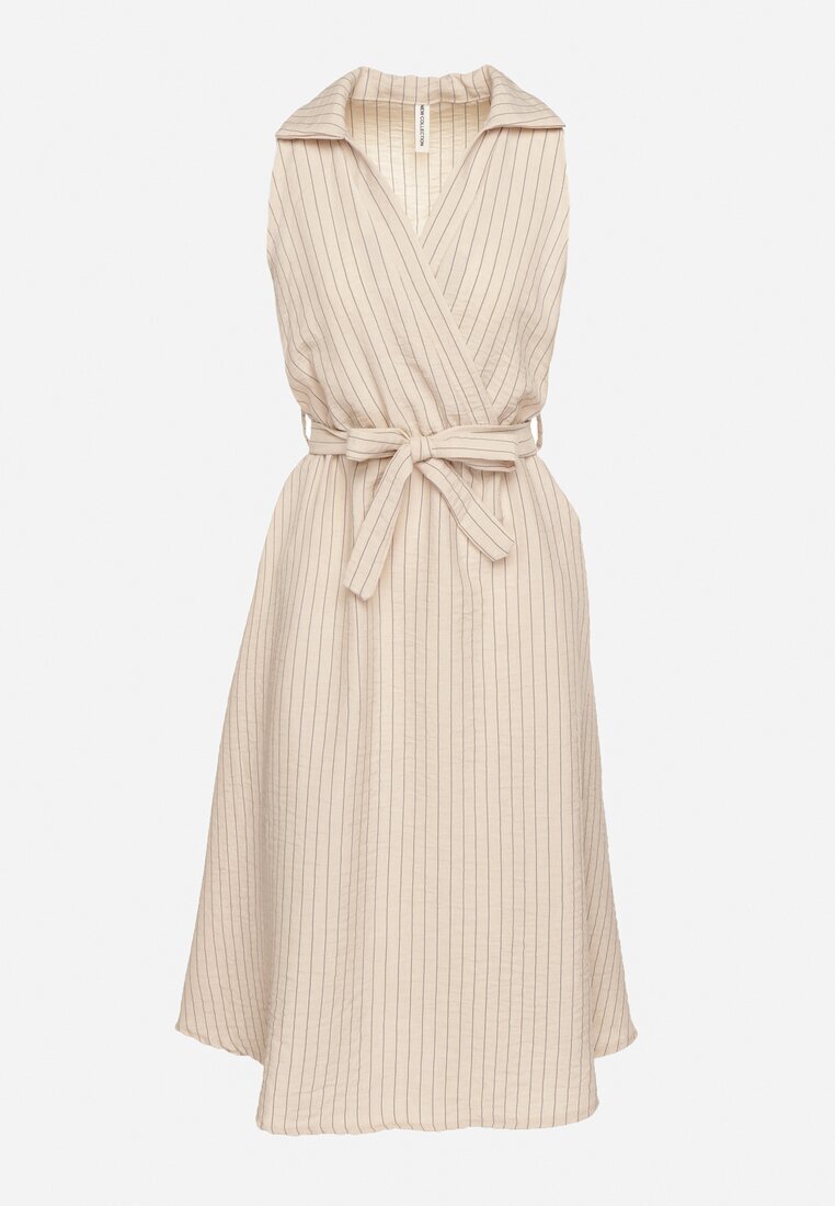 new collection Rochie bej cu un croi cămașă fără mâneci cu cordon Liriora