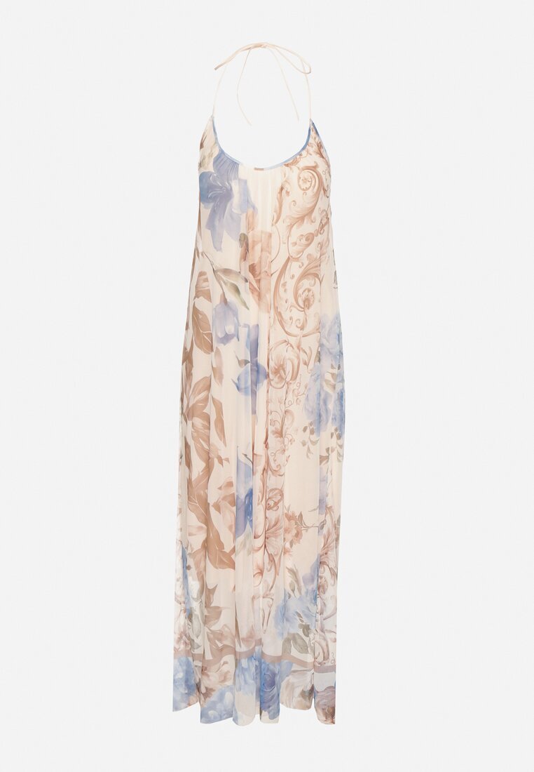 new collection Rochie Bej de plasă cu viscoză cu model floral Izaleira
