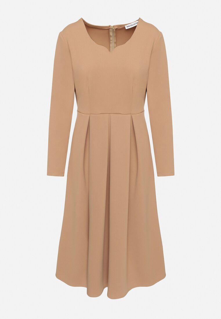 new collection Rochie Bej Evazată De Seară cu Decolteu ascuțit Temithiel