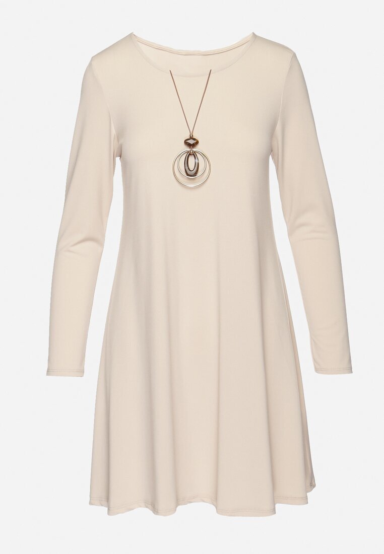 new collection Rochie bej Mini Trapez Plus Colier cu Pandantive Metalice Alercha