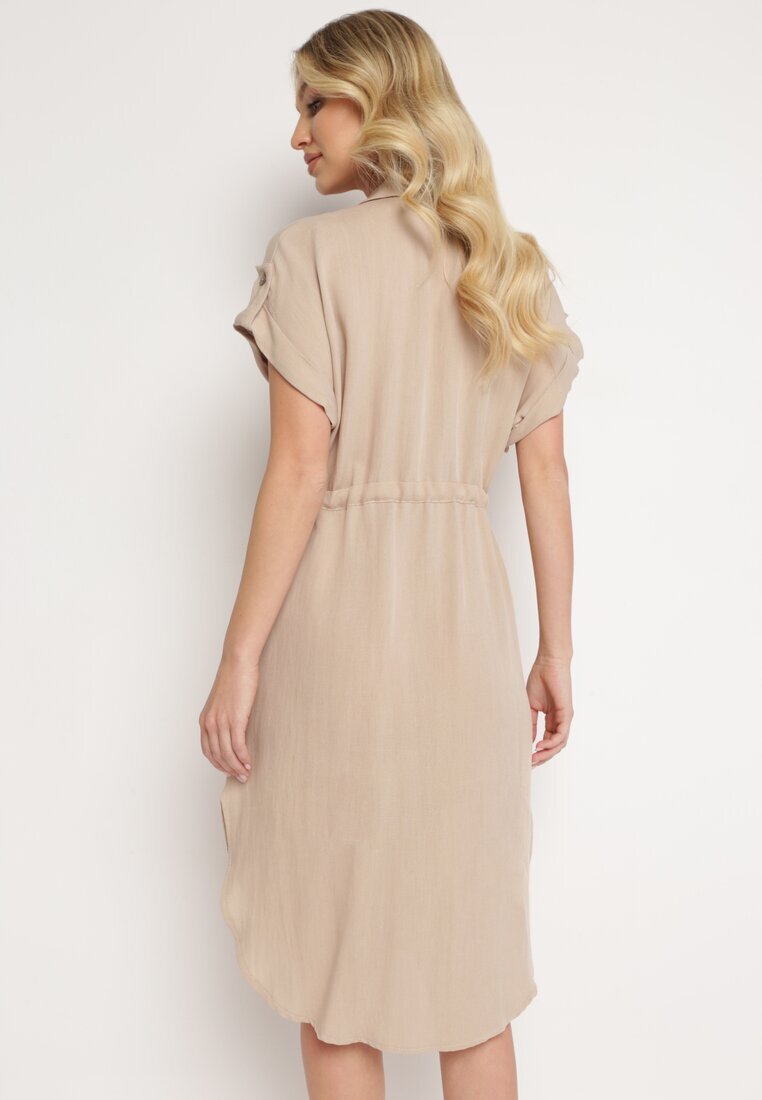 new collection Rochie Bej Tip cămașă Midi din Viscoză cu nasturi cu șnur și decupaje Alicana