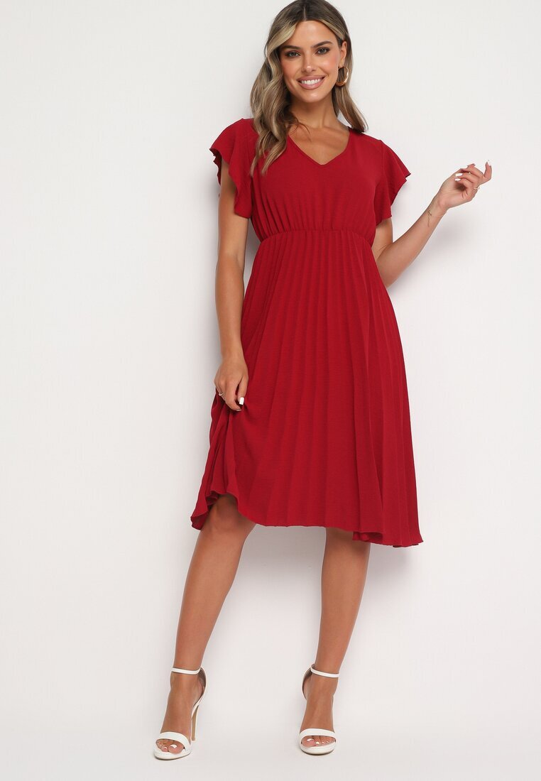 new collection Rochie Bordo Plisată cu o croială evazată și decolteu triunghiular Rissara