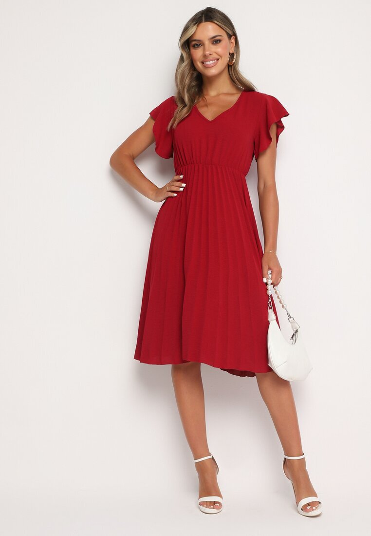 new collection Rochie Bordo Plisată cu o croială evazată și decolteu triunghiular Rissara