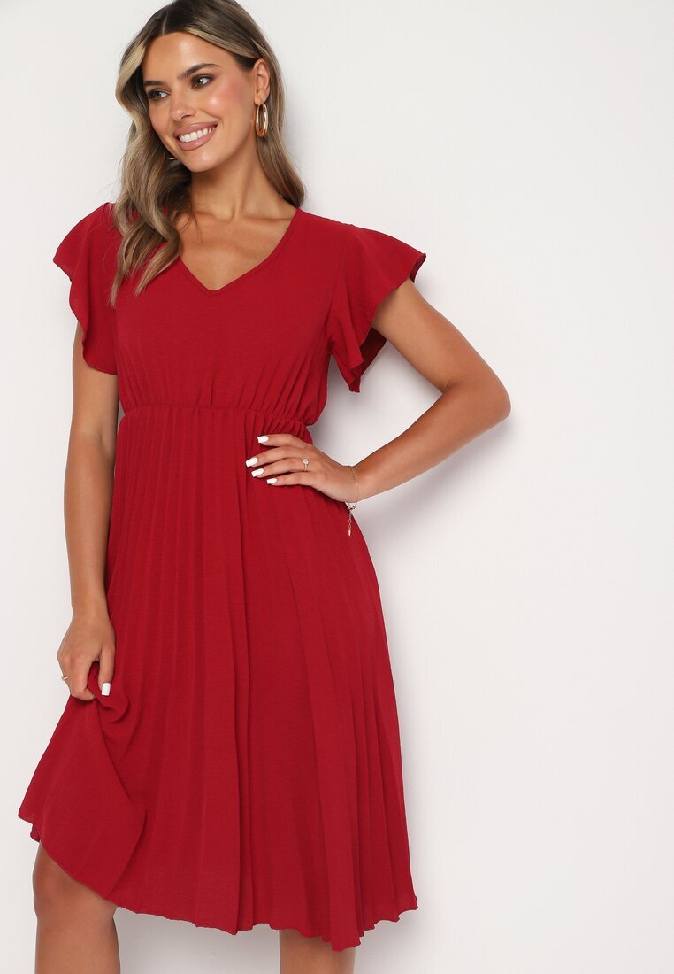 new collection Rochie Bordo Plisată cu o croială evazată și decolteu triunghiular Rissara