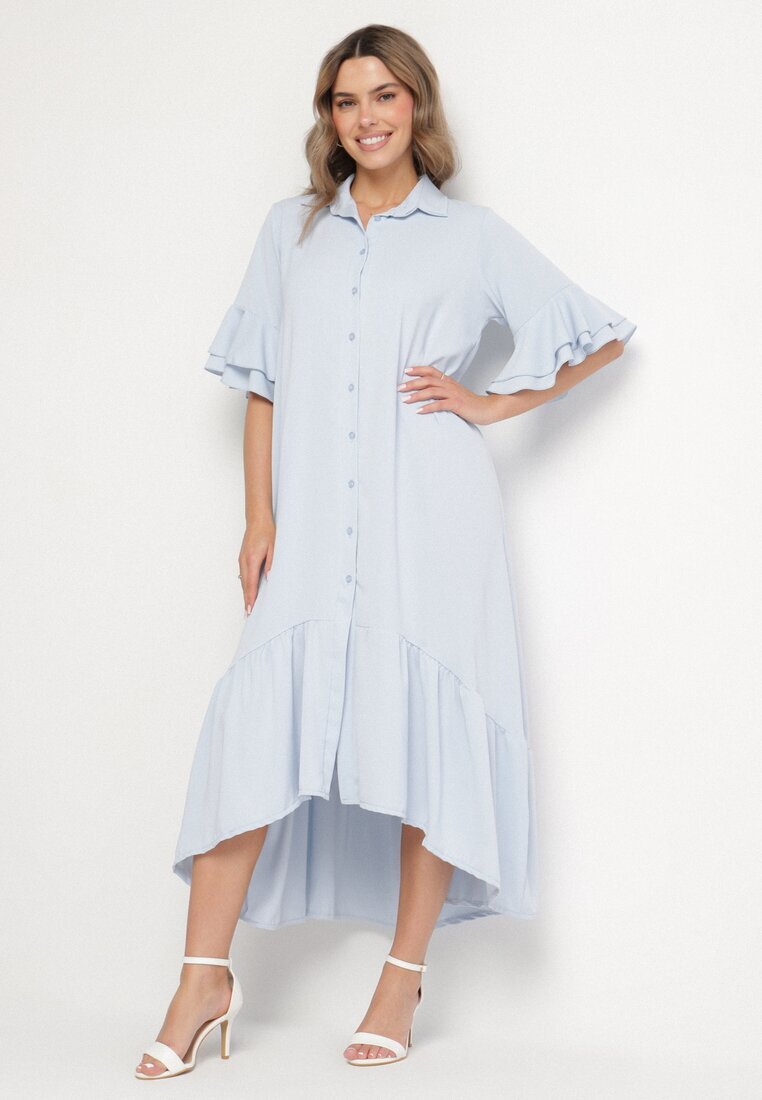 new collection Rochie cămașă Albastru deschis cu Volan Decorativ Daviravie