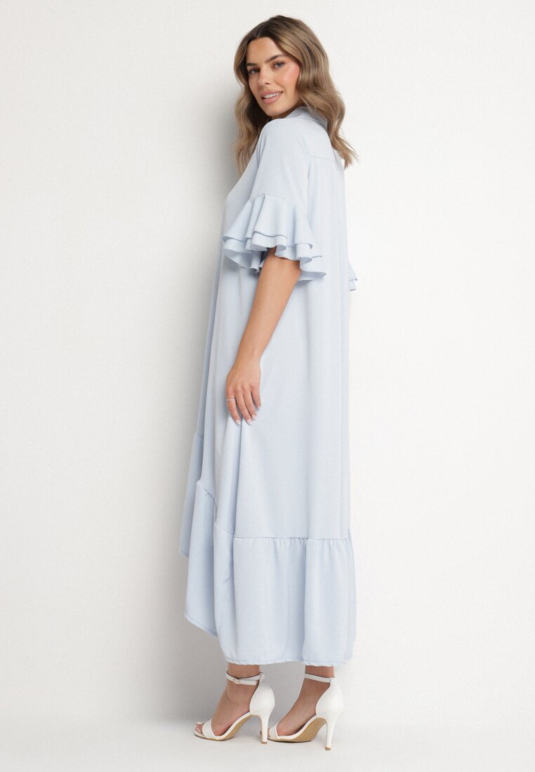 new collection Rochie cămașă Albastru deschis cu Volan Decorativ Daviravie