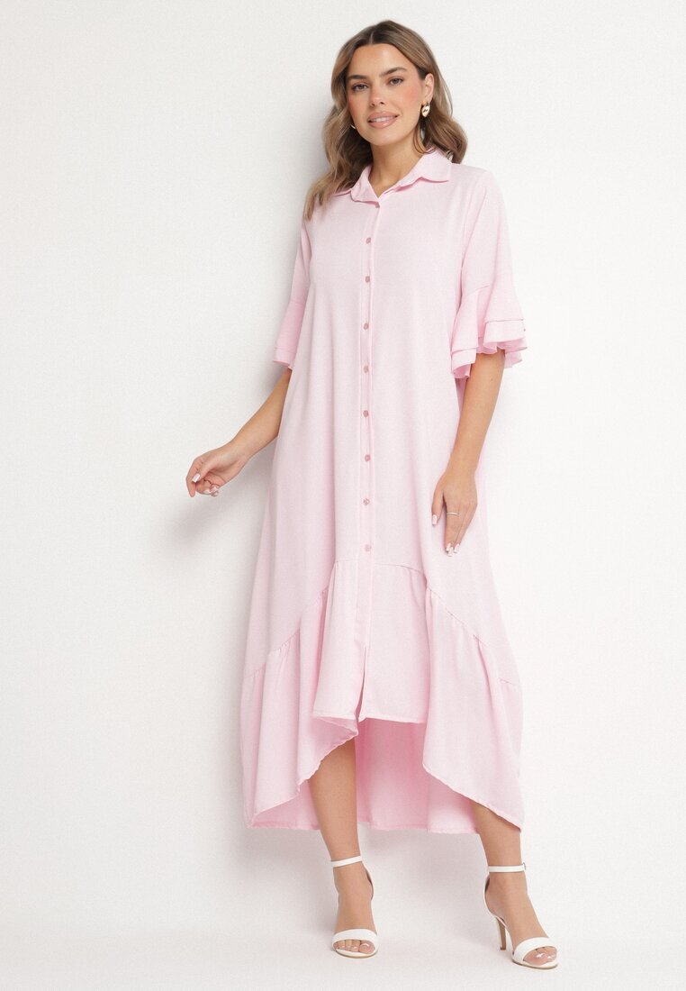 new collection Rochie cămașă roz cu Volan Decorativ Daviravie