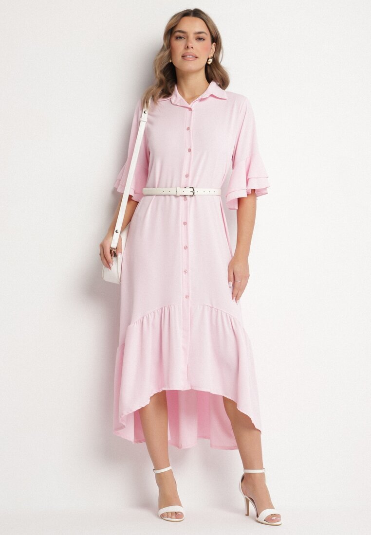 new collection Rochie cămașă roz cu Volan Decorativ Daviravie