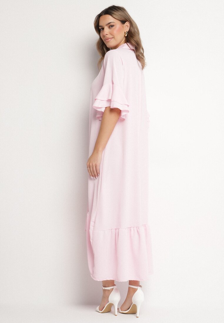 new collection Rochie cămașă roz cu Volan Decorativ Daviravie