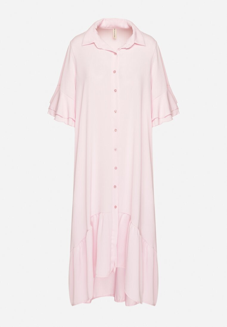 new collection Rochie cămașă roz cu Volan Decorativ Daviravie