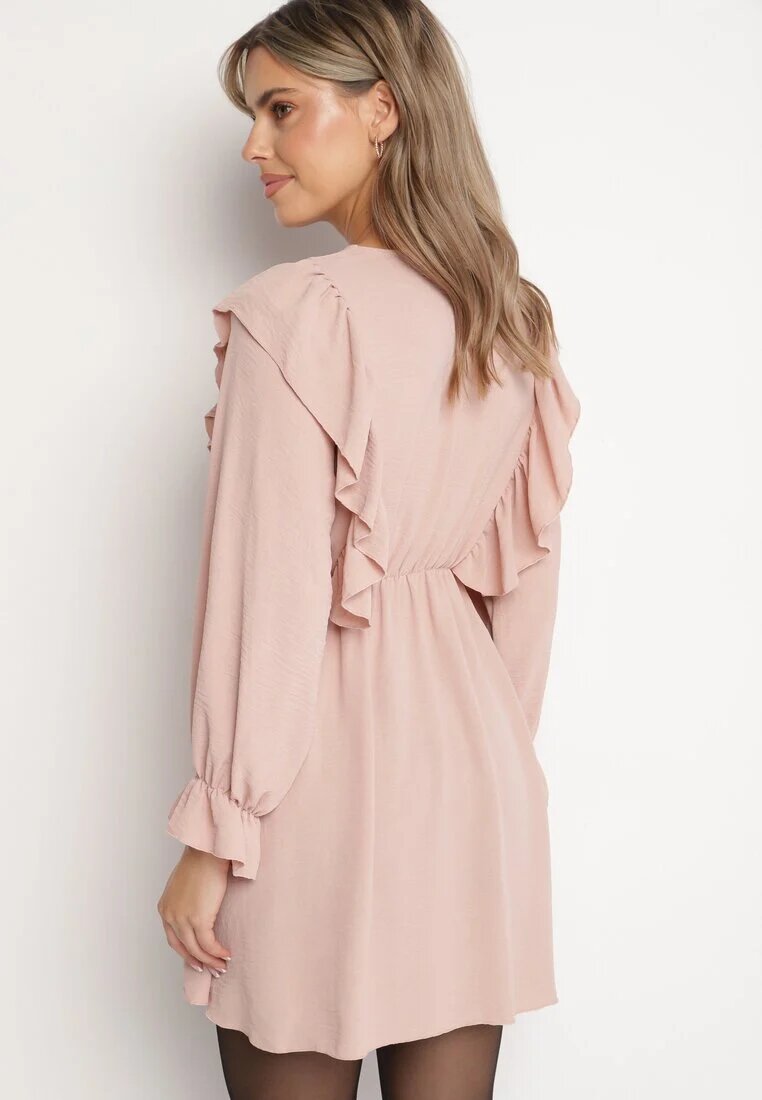 new collection Rochie Cloche Roz cu croială petrecută și volane Celonara