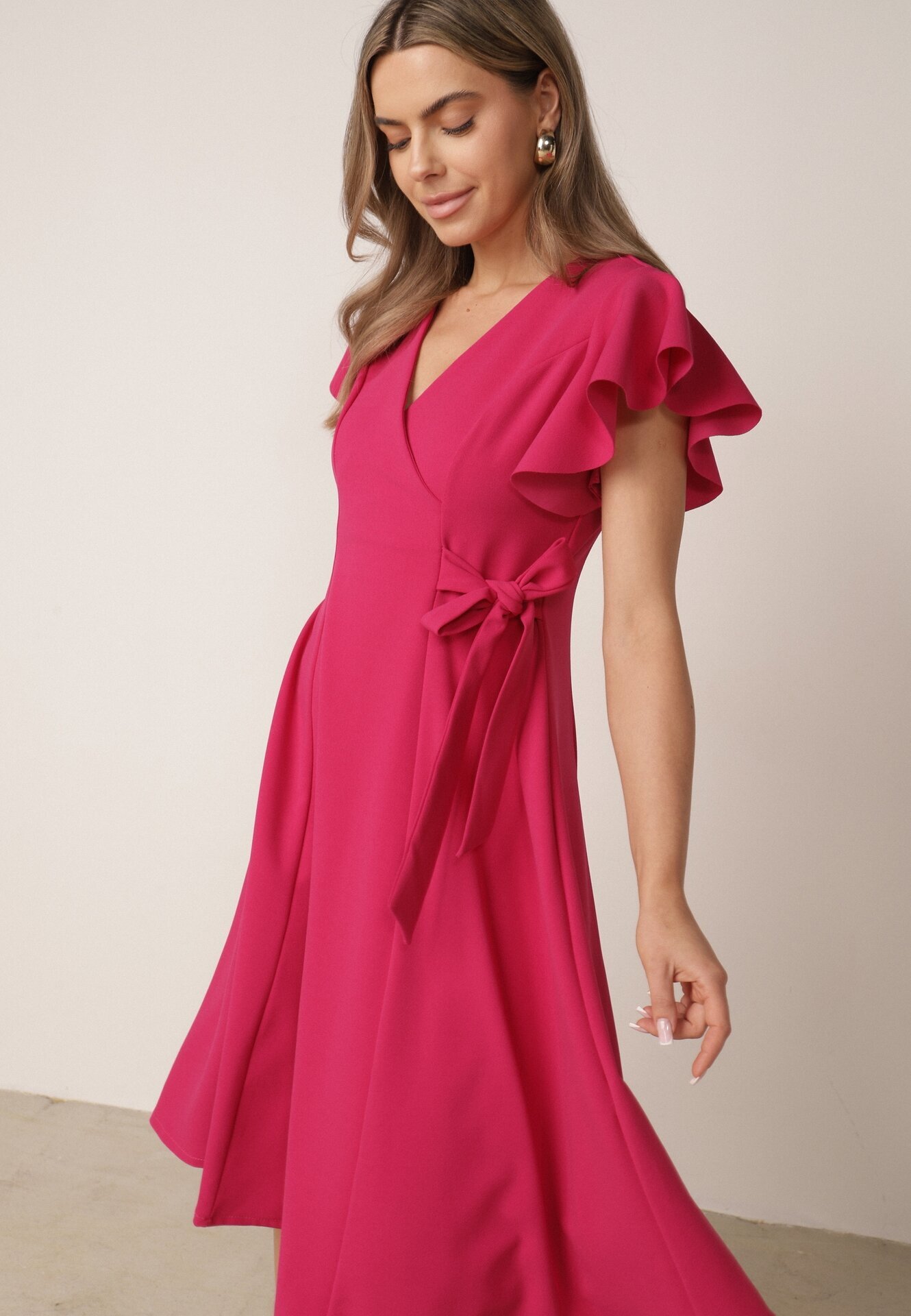 new collection Rochie Cloș Fucsia Petrecută cu legătură în talie Dannila