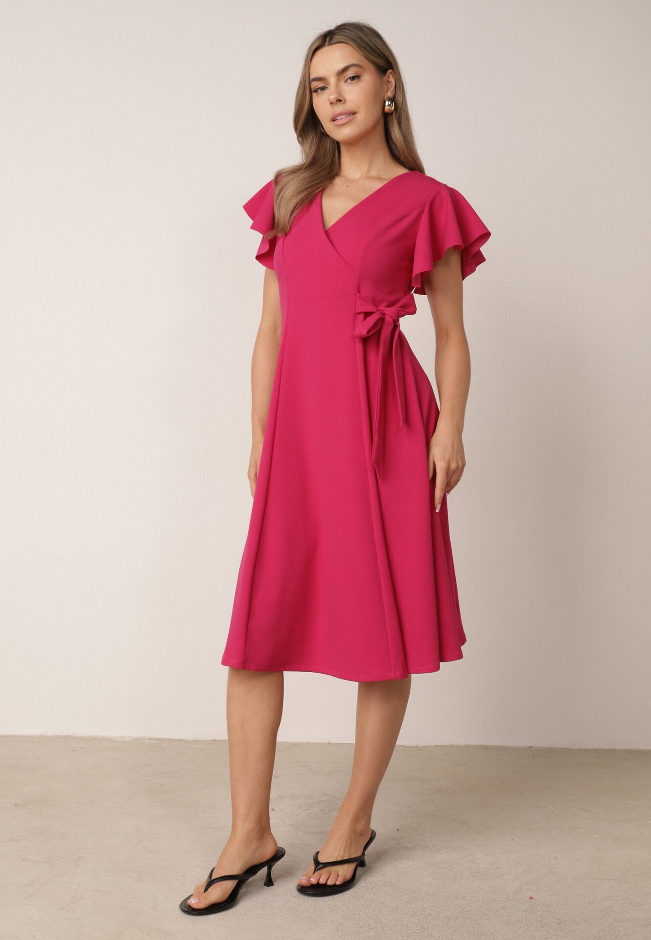 new collection Rochie Cloș Fucsia Petrecută cu legătură în talie Dannila