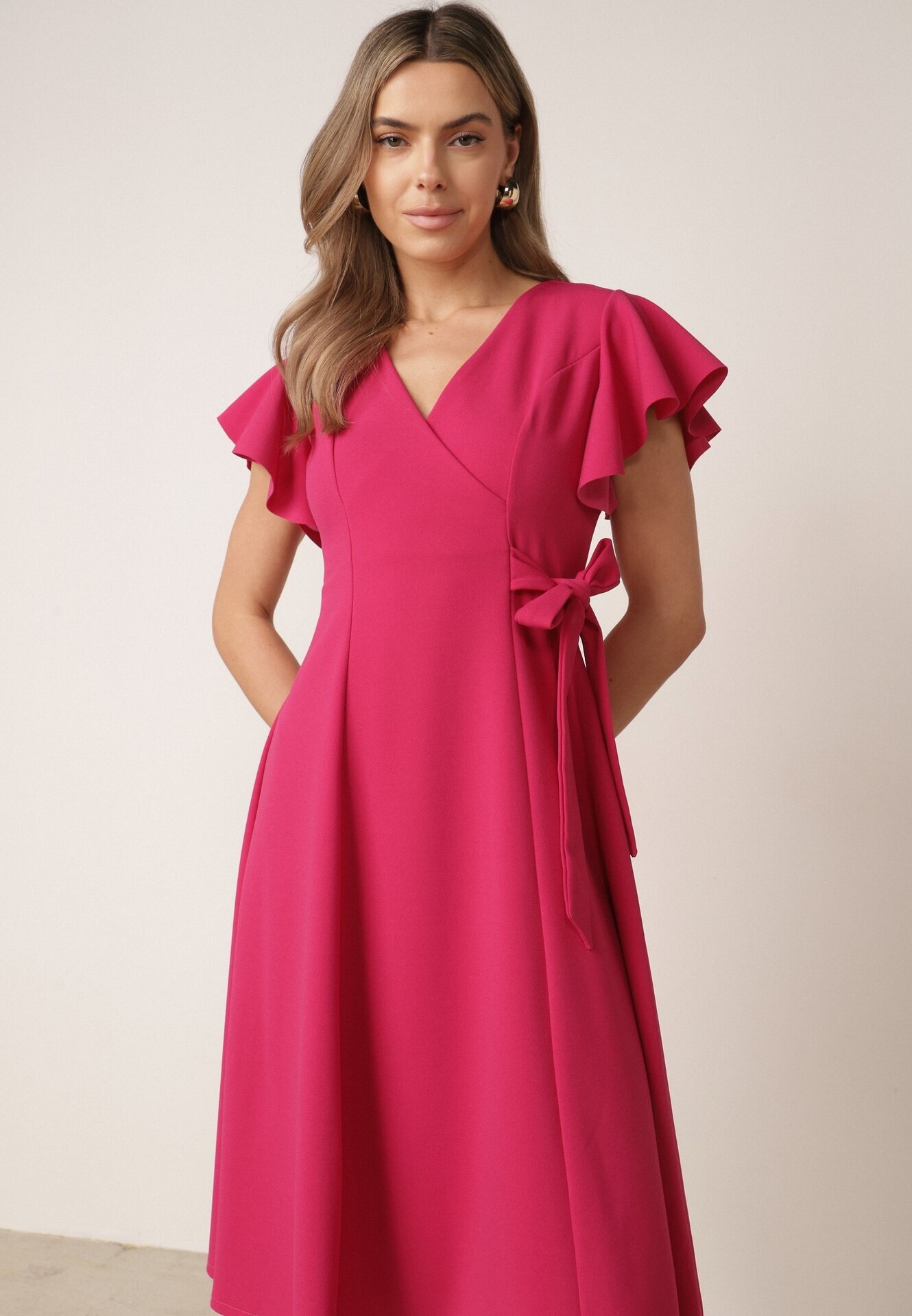 new collection Rochie Cloș Fucsia Petrecută cu legătură în talie Dannila