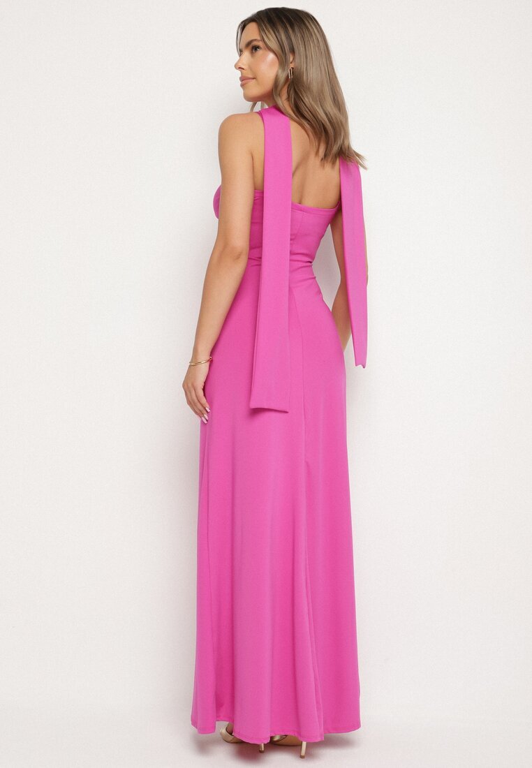 new collection Rochie Fuchsia Cambrată Decorată Cu Șal și Cu Pliuri Melovea