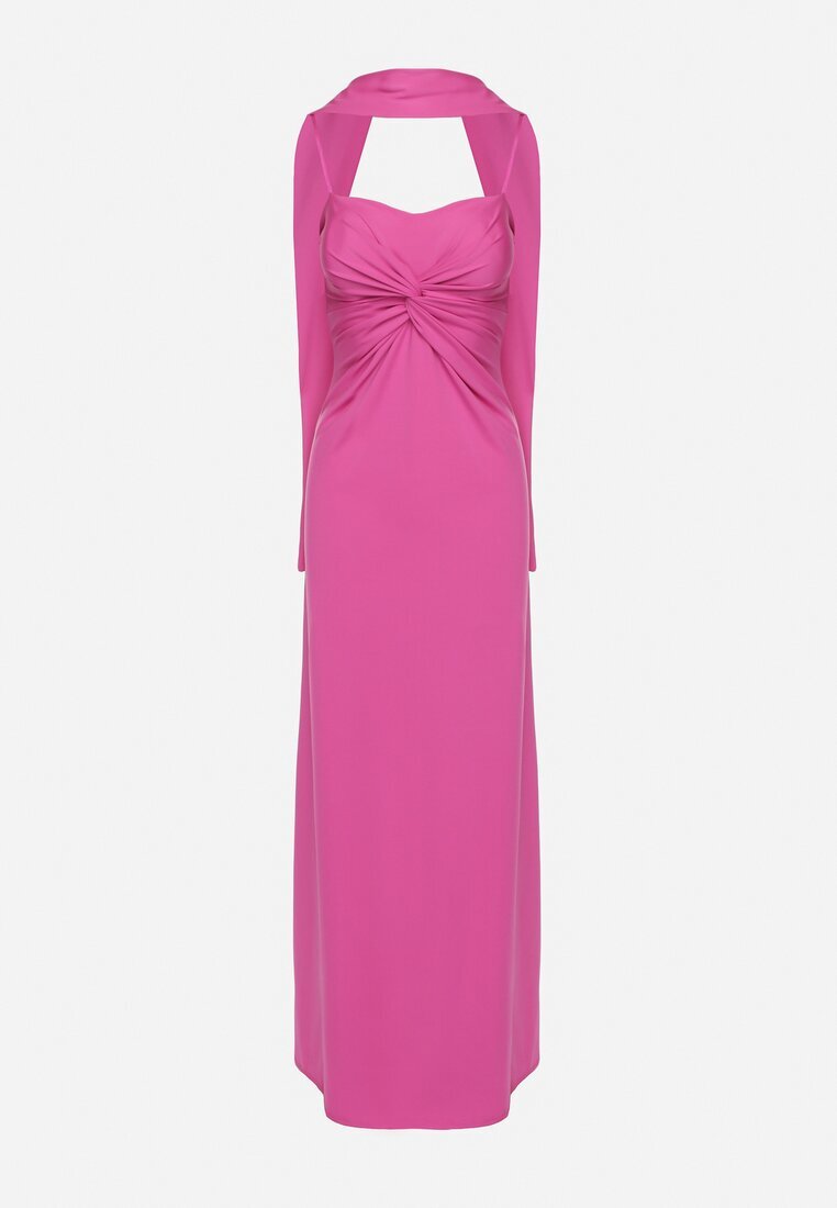 new collection Rochie Fuchsia Cambrată Decorată Cu Șal și Cu Pliuri Melovea