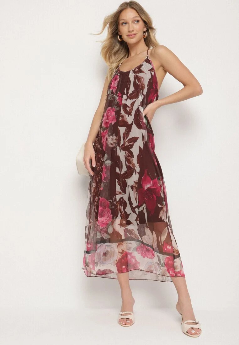 new collection Rochie Maro de Plasă cu Viscoză cu model floral Izaleira