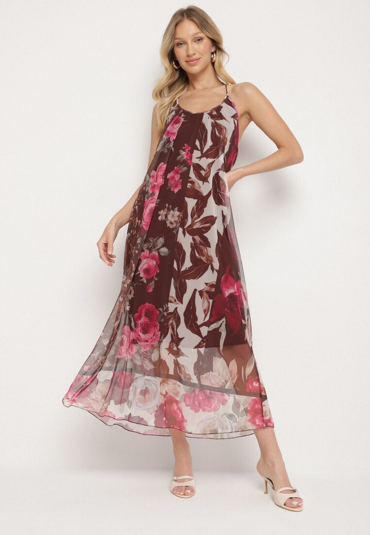 new collection Rochie Maro de Plasă cu Viscoză cu model floral Izaleira