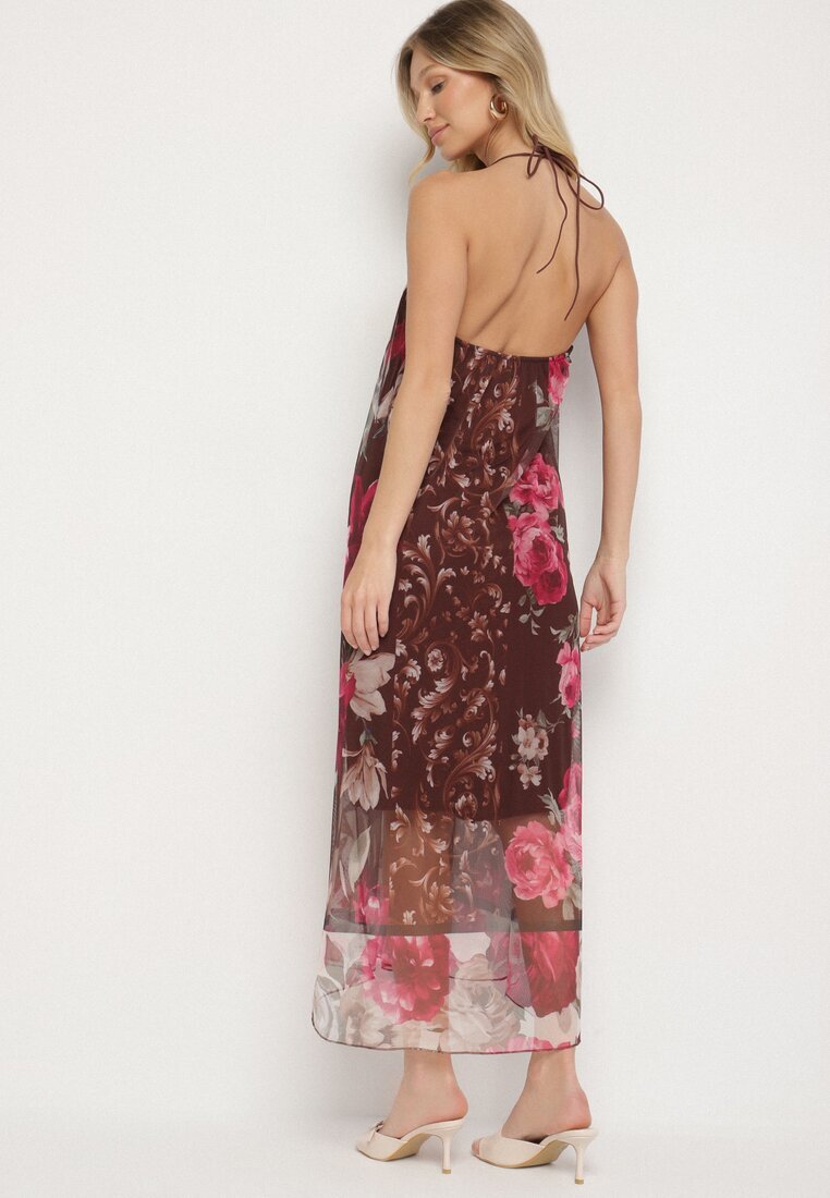 new collection Rochie Maro de Plasă cu Viscoză cu model floral Izaleira
