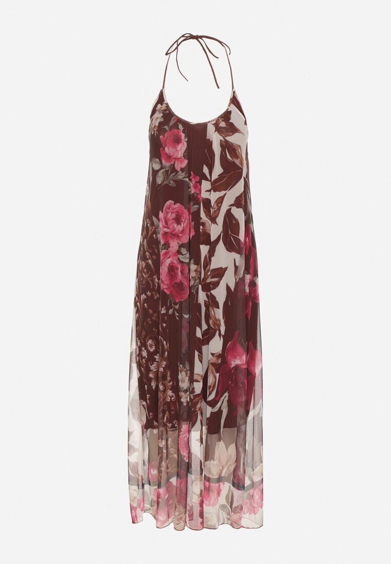 new collection Rochie Maro de Plasă cu Viscoză cu model floral Izaleira