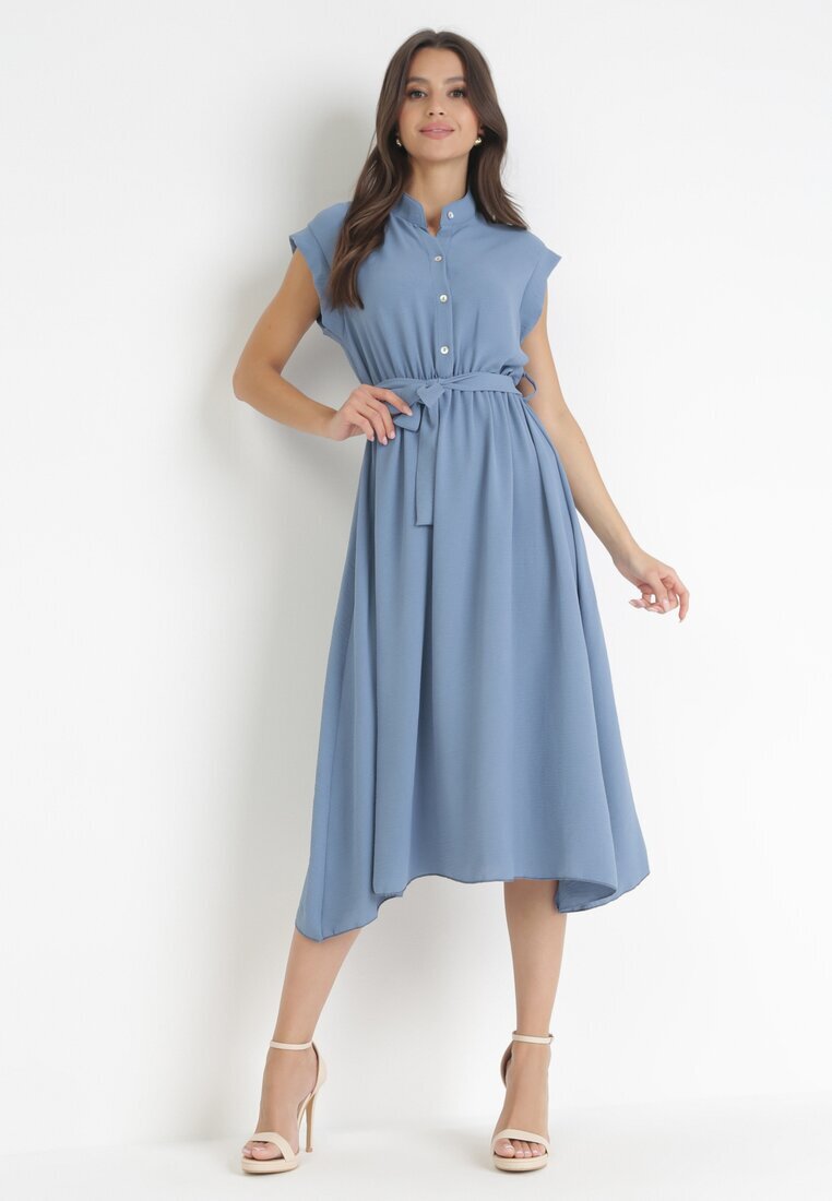 new collection Rochie Midi Albastră închisă cu nasturi cu cordon Alyssama