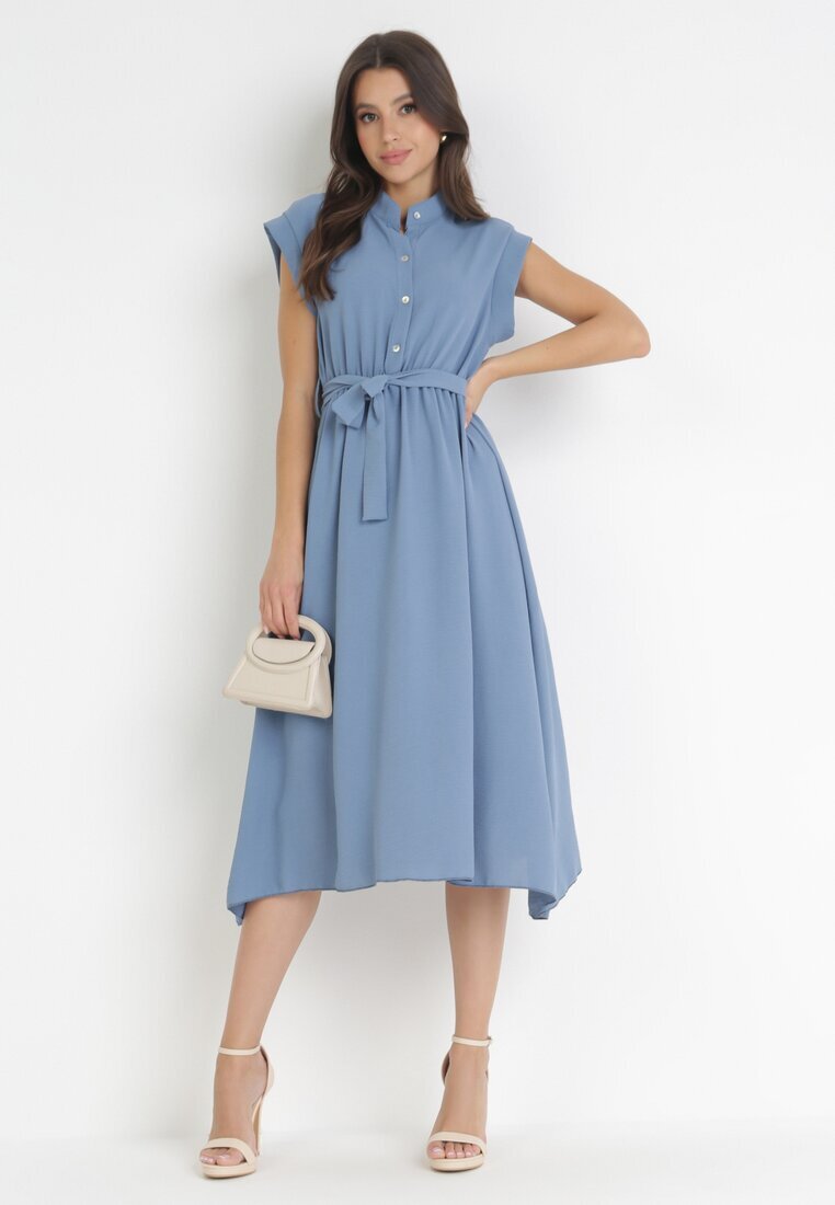 new collection Rochie Midi Albastră închisă cu nasturi cu cordon Alyssama