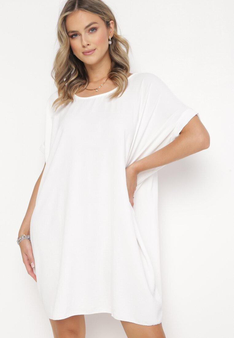 new collection Rochie Mini Albă cu Mânecă Scurtă cu Croială Liliac Kharson