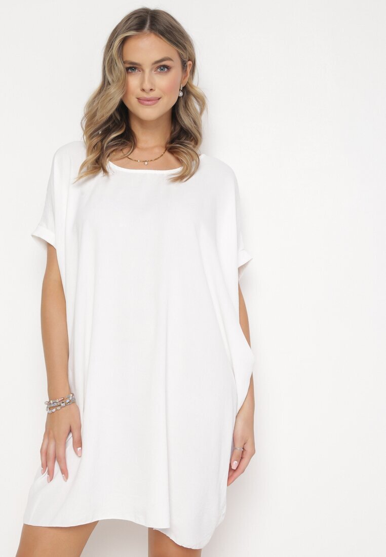 new collection Rochie Mini Albă cu Mânecă Scurtă cu Croială Liliac Kharson