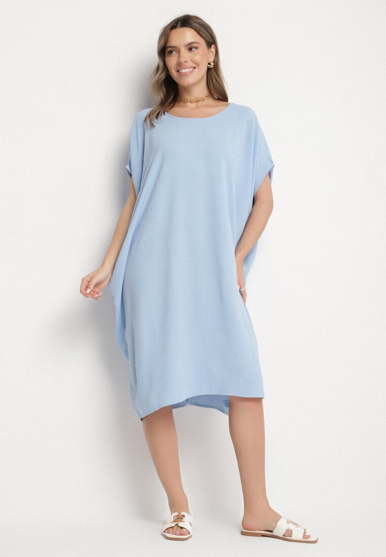 new collection Rochie Mini Albastră cu mâneci scurte cu croială tip liliac Kharson