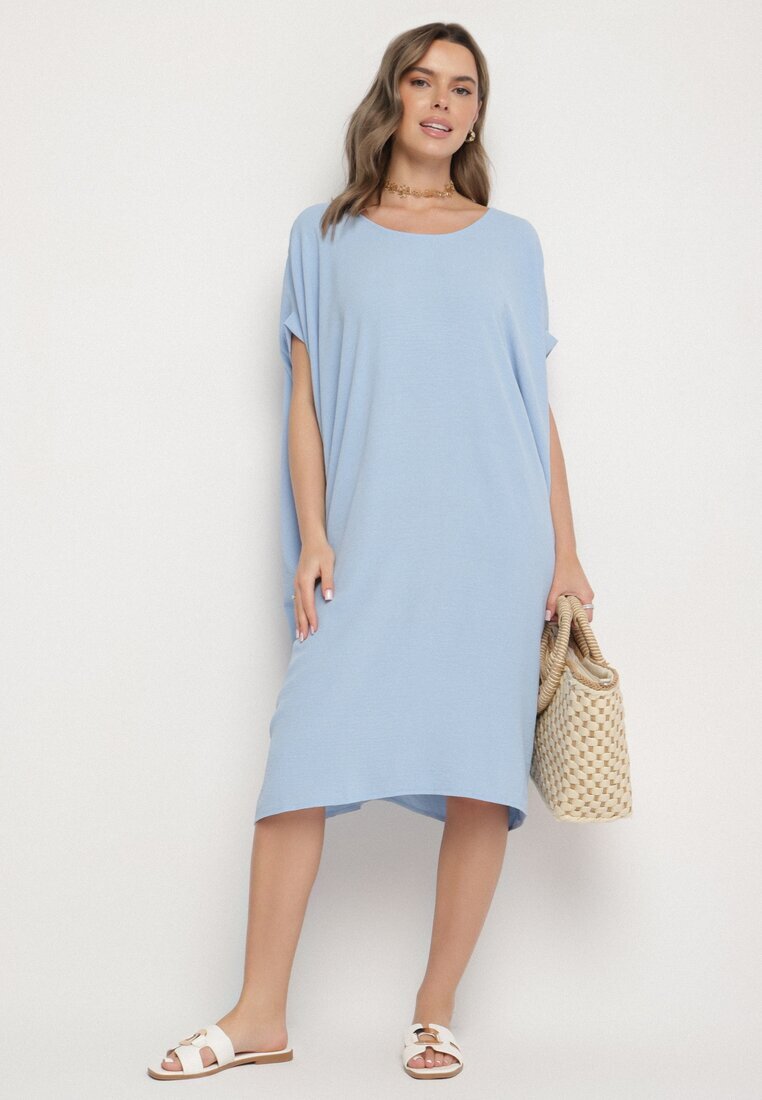 new collection Rochie Mini Albastră cu mâneci scurte cu croială tip liliac Kharson