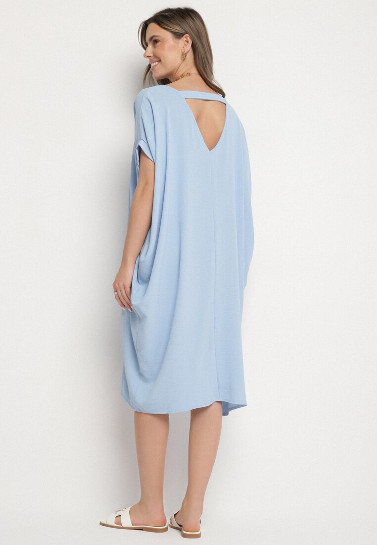 new collection Rochie Mini Albastră cu mâneci scurte cu croială tip liliac Kharson