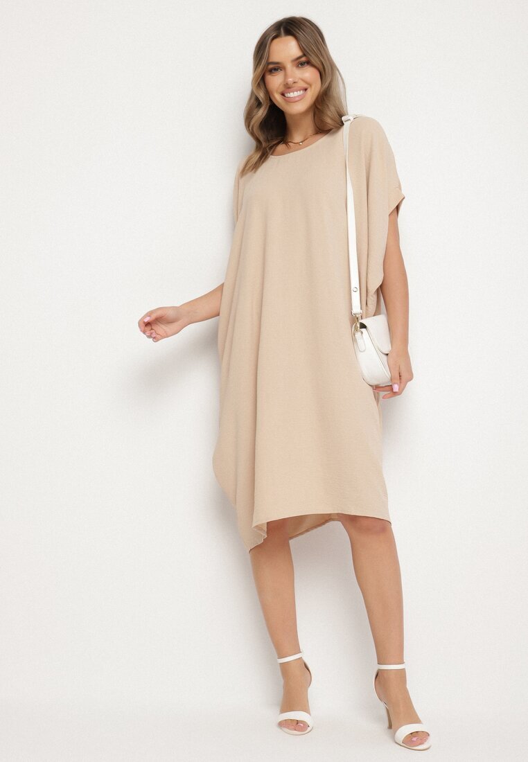 new collection Rochie Mini Bej cu Mânecă Scurtă cu Fason Liliac Kharson