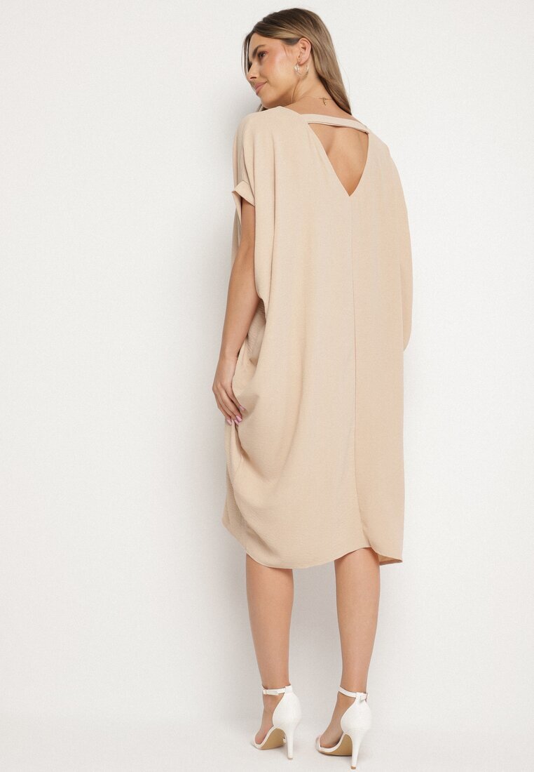 new collection Rochie Mini Bej cu Mânecă Scurtă cu Fason Liliac Kharson