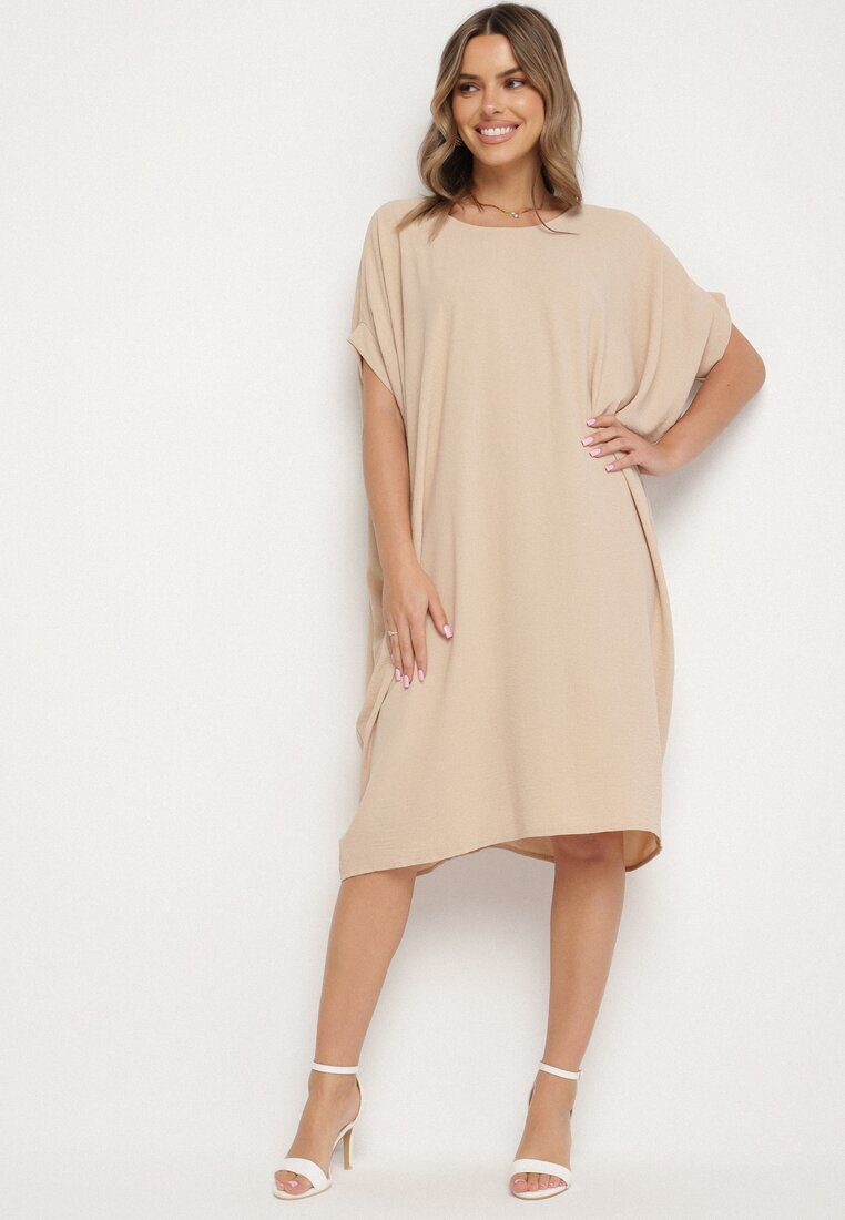 new collection Rochie Mini Bej cu Mânecă Scurtă cu Fason Liliac Kharson