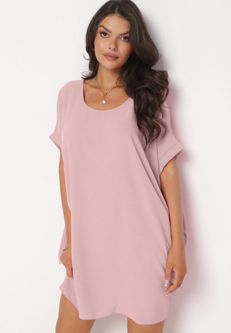 new collection Rochie Mini Roz cu Mânecă Scurtă cu Croială Lalea Kharson