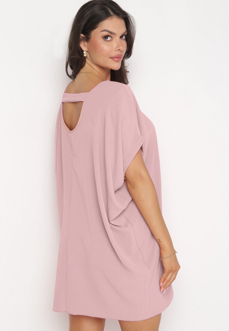 new collection Rochie Mini Roz cu Mânecă Scurtă cu Croială Lalea Kharson