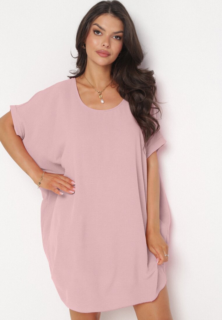 new collection Rochie Mini Roz cu Mânecă Scurtă cu Croială Lalea Kharson