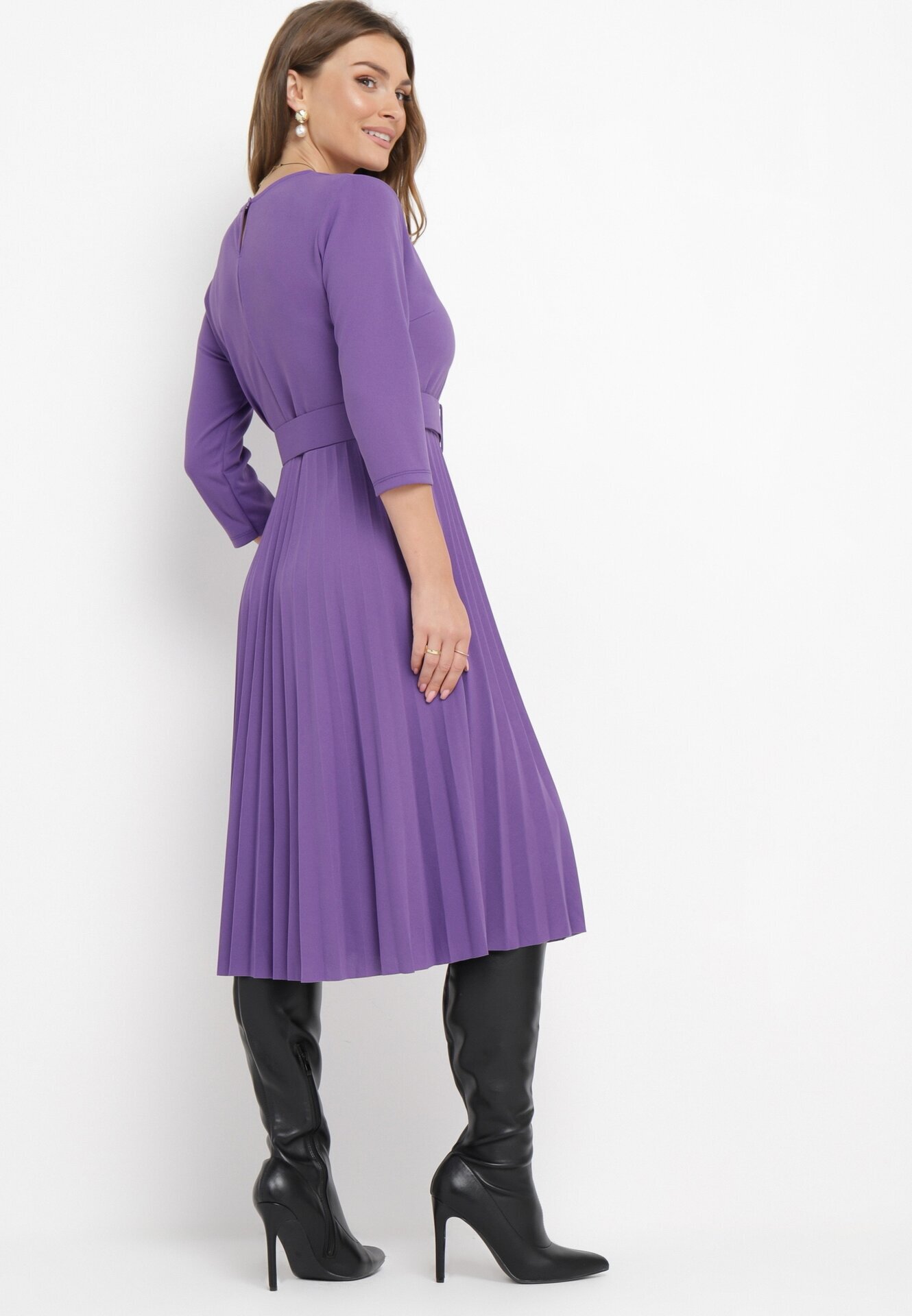 new collection Rochie mov închis plisată cu centură Gonge