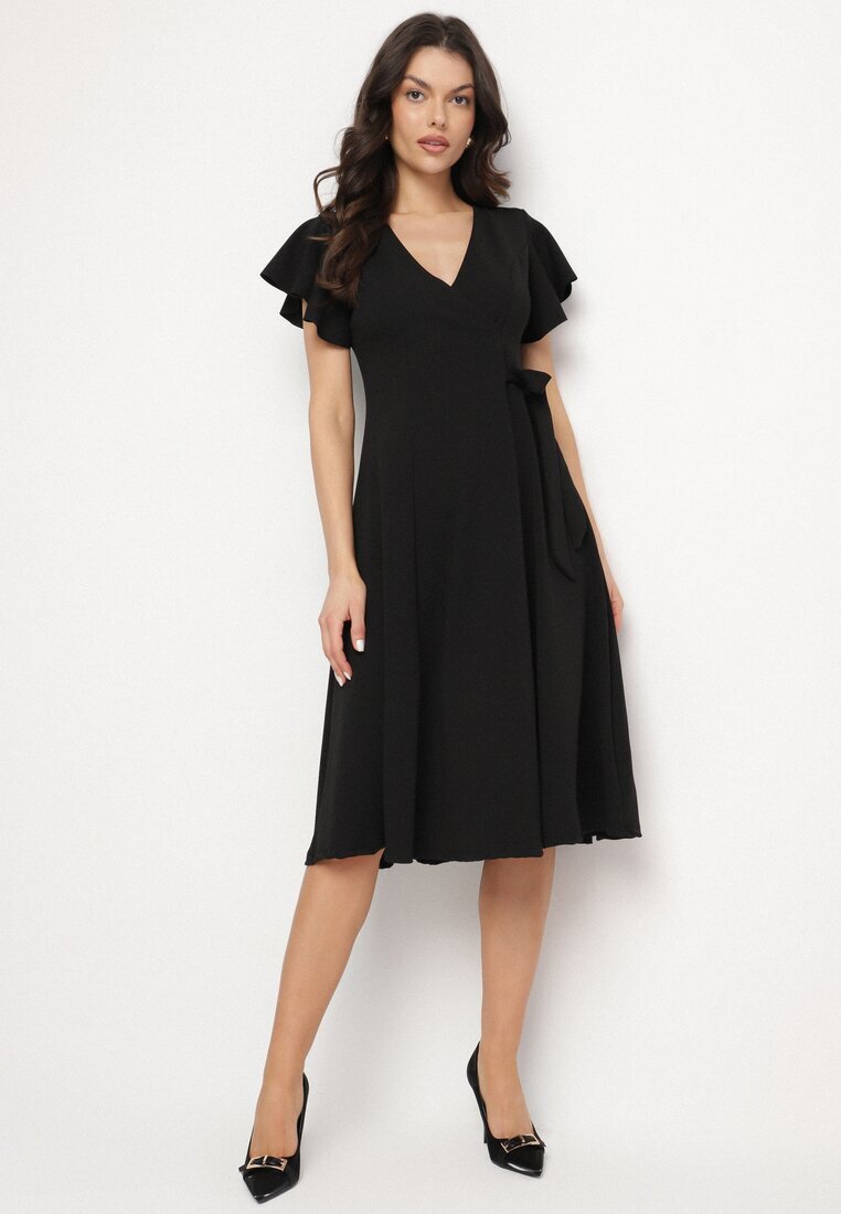 new collection Rochie Neagră Cloș Tip plic cu legătură în talie Dannila