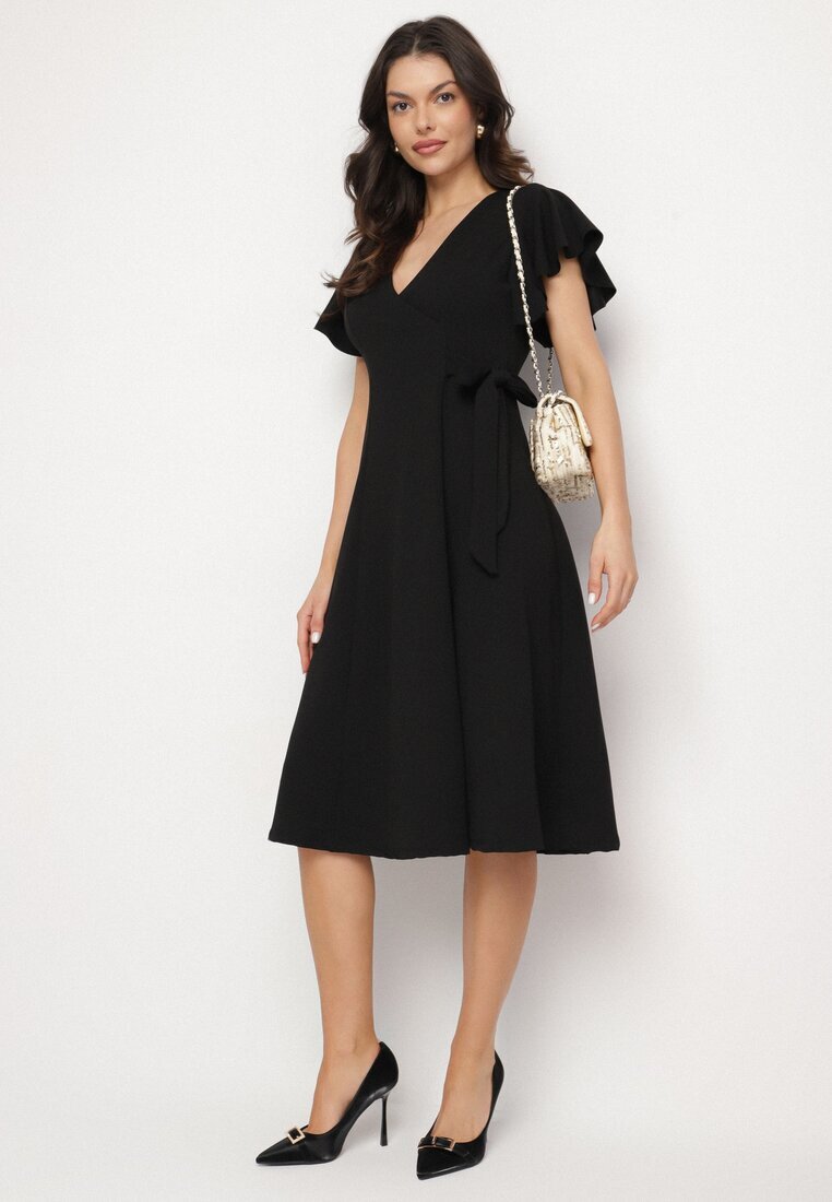 new collection Rochie Neagră Cloș Tip plic cu legătură în talie Dannila