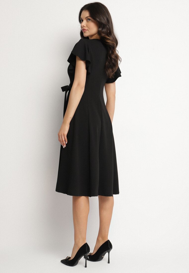 new collection Rochie Neagră Cloș Tip plic cu legătură în talie Dannila