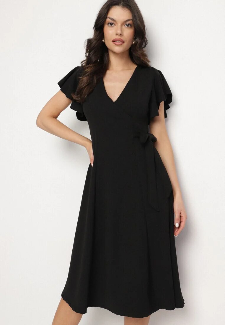 new collection Rochie Neagră Cloș Tip plic cu legătură în talie Dannila