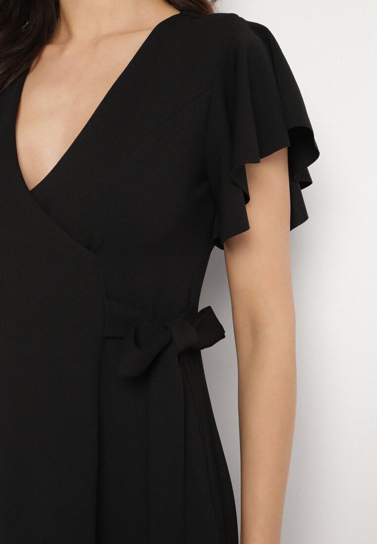 new collection Rochie Neagră Cloș Tip plic cu legătură în talie Dannila
