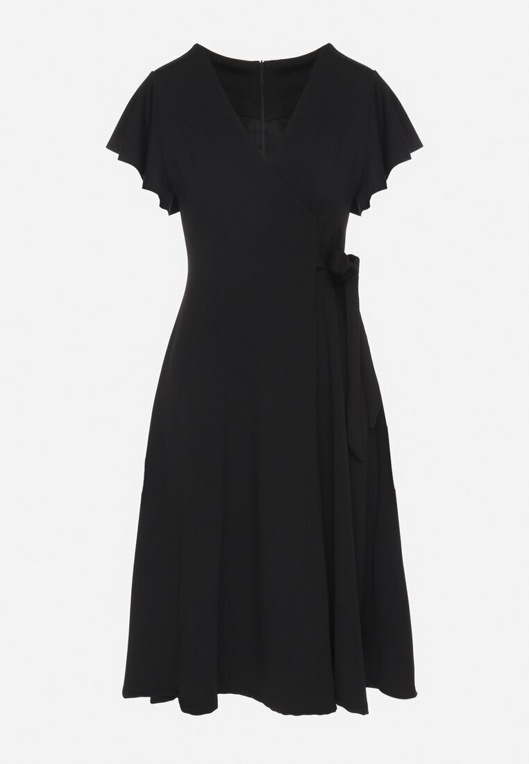 new collection Rochie Neagră Cloș Tip plic cu legătură în talie Dannila