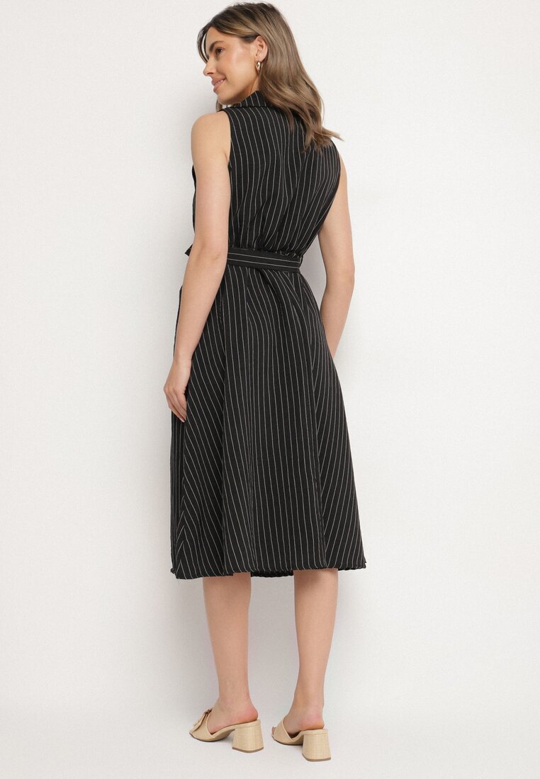 new collection Rochie neagră cu croi de cămașă fără mâneci cu cordon legat Liriora