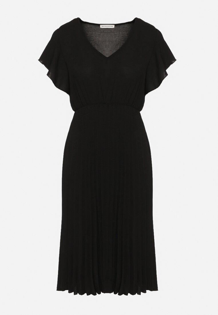 new collection Rochie Neagră Plisată cu Croi Cloș și Decolteu în V Rissara