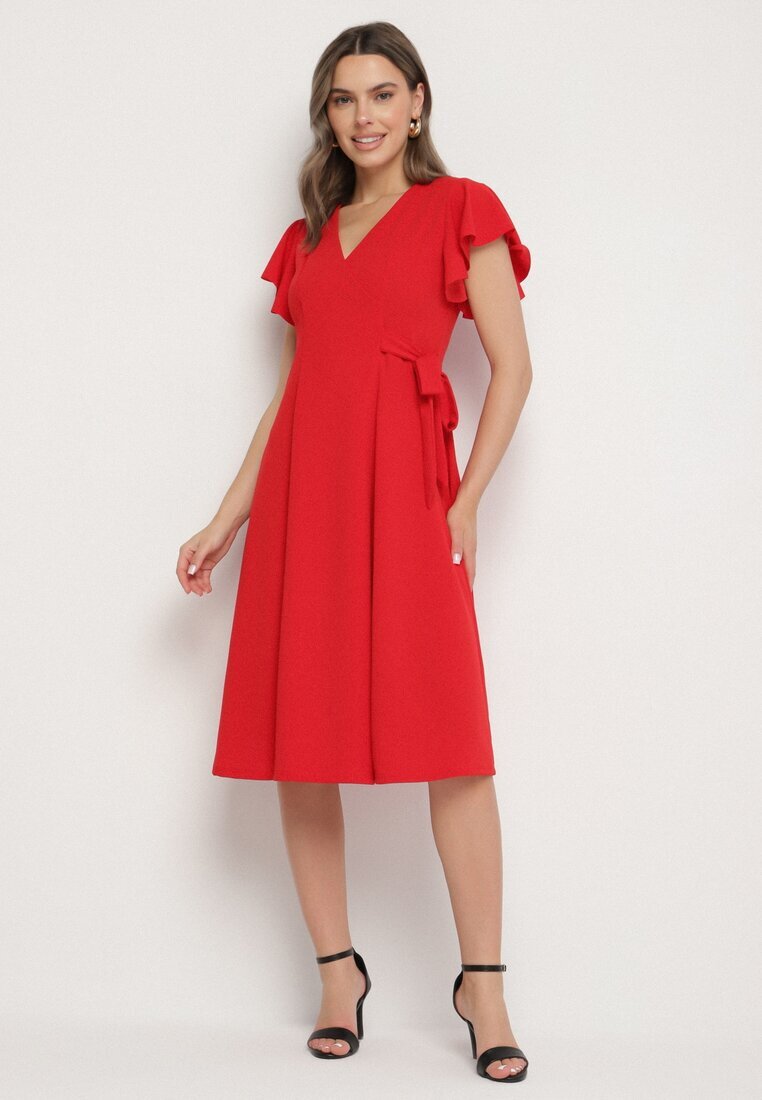 new collection Rochie roșie cloș tip plic cu legătură în talie Dannila